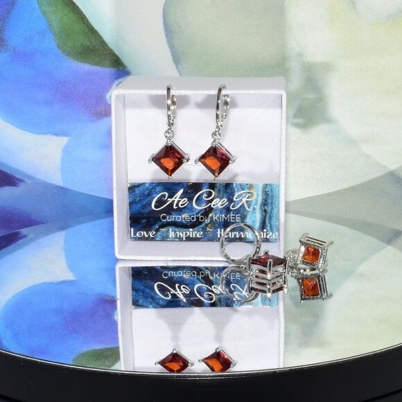 Mia Sincerity Simulated Red Garnet 925 Sterling Silver Earrings Gift Boxed - Picture 9 of 9